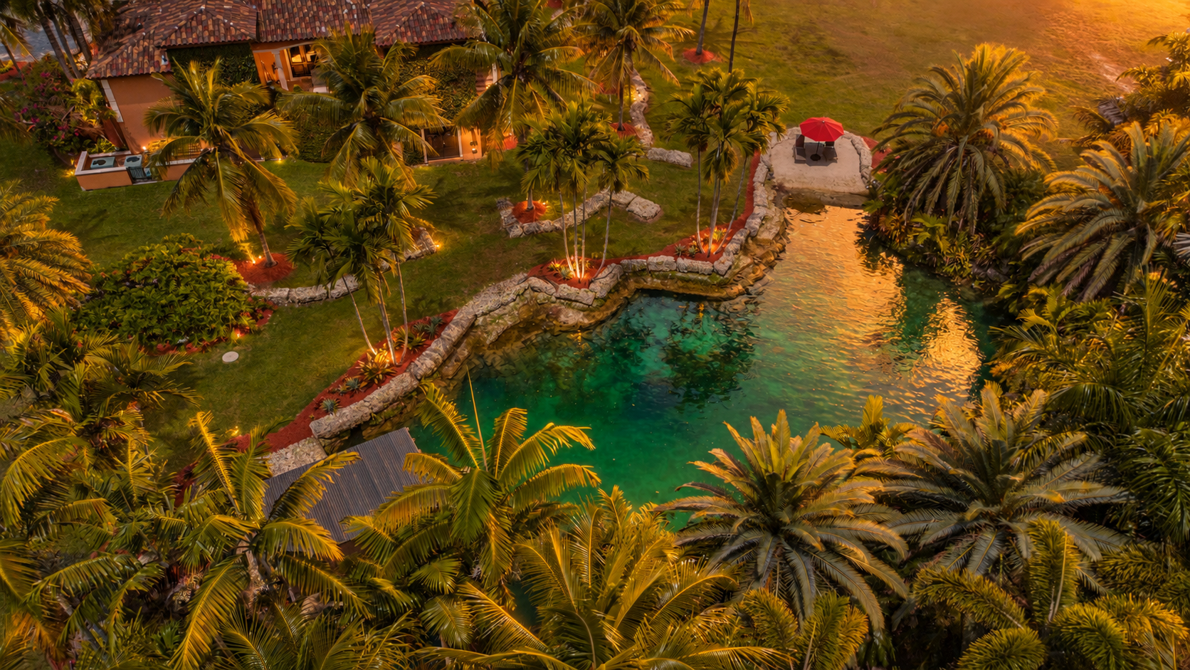 Aerial over the lagoon and coral edge