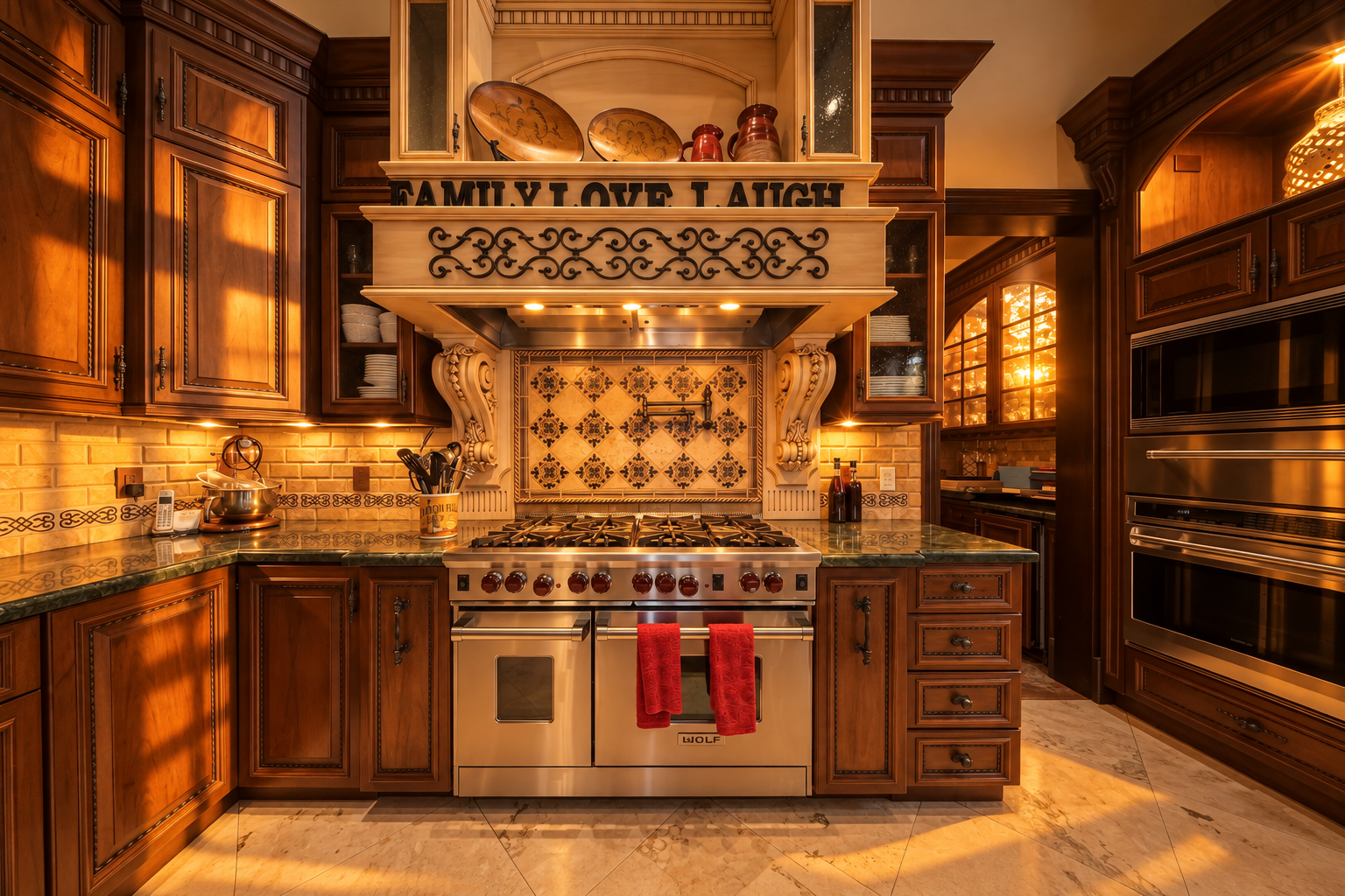 Wolf range and carved hood