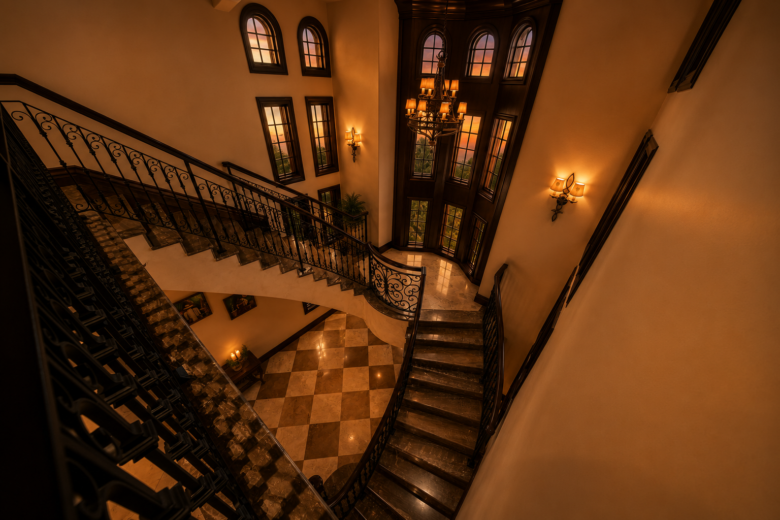 Two-story stair hall